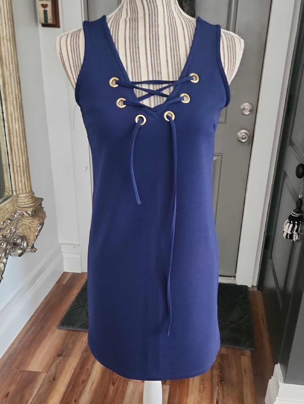 Almost Famous Navy Lace-Up Tank Mini Dress